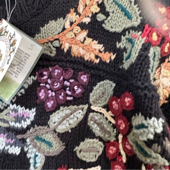 Vintage 80s NEW Tiara Floral Embroidery Cotton Sweater Pullover Oversized Boho L - Picture 9 of 15